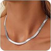 Jewlpire Silver/18K Gold Plated Herringbone Necklace for Women, 3mm 4mm 5mm Necklace for Women, Flat Snake Chain Necklaces, Fashion Women's Chain Necklaces 16 18 20 22 24 Inch