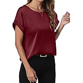 ANRABESS Women's Summer Dressy Casual Short Sleeve Shirts Crewneck Satin 2026 Business Office Work Blouse Tops