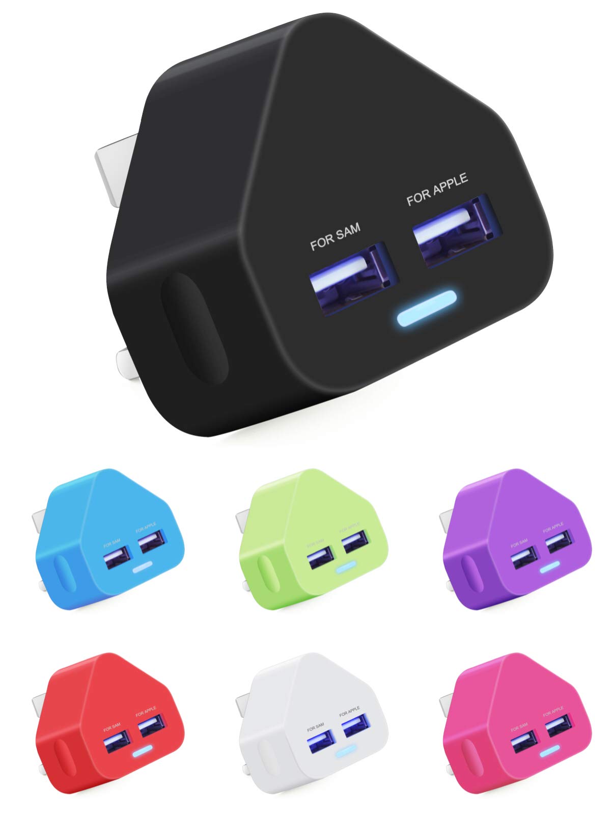 AMG- Dual 2AMP/2000mAh Rapid Double Speed Universal USB Charger With Smart IC UK Plug For iPhone/iPad/iPod/Samsung/HTC/HUAWEI/XIAOMI/Windows Phone/Tablet & USB Socket Devices Black