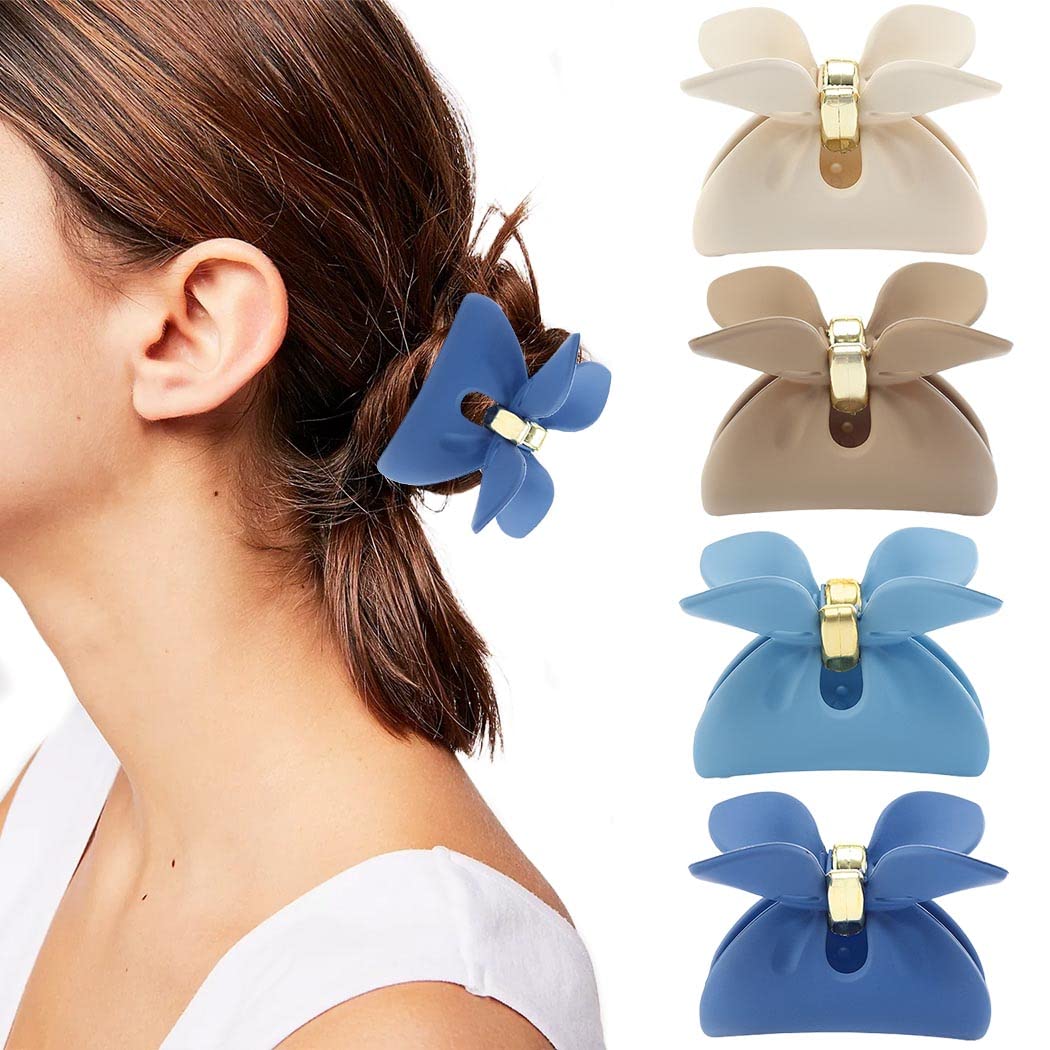 IYOU Matte Blue Hair Claw Acrylic Banana Hair Claw Clips Medium Strong Hold Fashion Shower Hair Jaw Grips for Woemn and Girls(4Pcs)