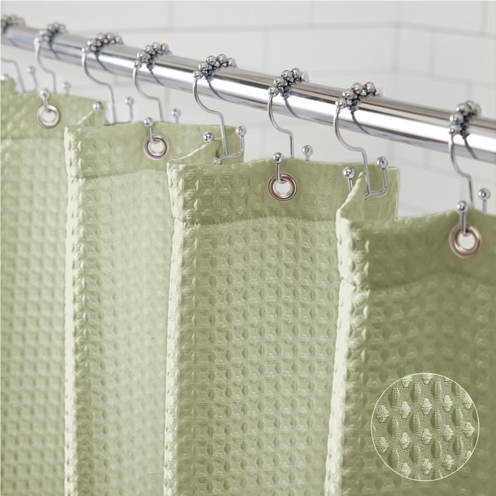 GORILLA GRIP Waffle Shower Curtain, Thick Weighted Fabric, 72x78, Wrinkle and Rust Resistant, Classic Hotel Quality Design, Heavy Duty Long Curtains for Bathroom Showers, Bath Tubs, Machine Wash, Sage