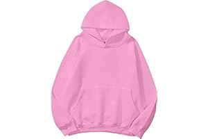 Lauweion Women Solid Basic Fleece Letter Loose Hoodie Sweatshirt Long Sleeve Kangaroo Pocket Drop Shoulder Pullovers Top