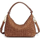Suede Shoulder Bag for Women Retro Crescent Woven Hobo Purses Slouchy Crossbody Handbag with Adjustable Strap