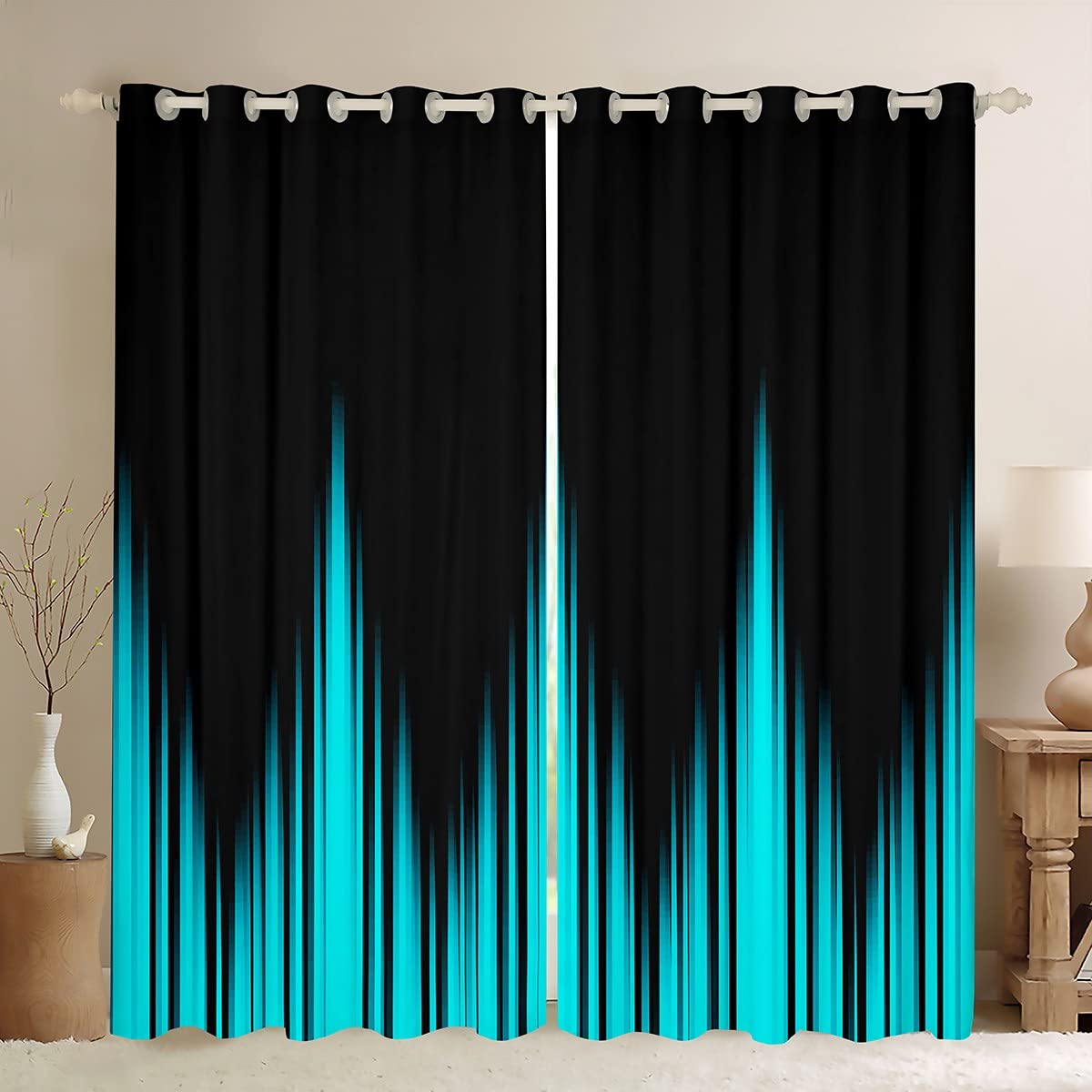 Homemissing Turquoise Teal Blue and Dark Window Curtains Vintage Ombre Blackout Curtains Gradient Dark Simple Style Darkening Dreapes Window Treatments W46*L54 — image 1