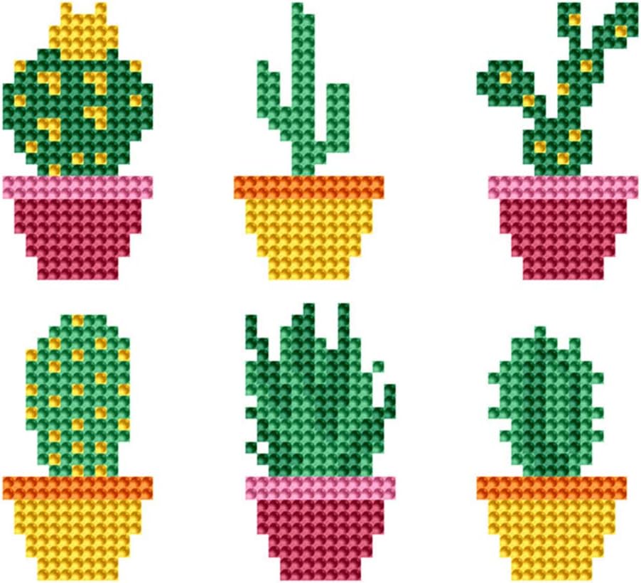 6 pcs Cactus Diamond Painting Stickers Kits for Kids, Mosaic Sticker Art Sticky DIY Paint by Numbers Handmade Sticker Arts and Crafts for Beginner