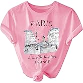 SweatyRocks Women's Paris Letter Graphic Tees Crew Neck Short Sleeve Casual T Shirt Tops