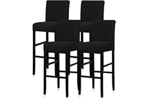 Lellen Bar Stool Covers Set of 4,Stretch Washable Barstool Seat Covers Removable Bar Chair Covers with Backs,Counter Height Bar Stool Chair Covers for Kitchen Dining Room Cafe（Black）