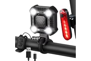 SILANIT 140 dB Bicycle Horn with Front and Rear Lights，USB Rechargeable Bike Bell with Wide-Beam LED Headlight, IPX6 Water-Resistant, for Night Riding and Daily Commute, Suitable for Commuters, E-Bike Riders