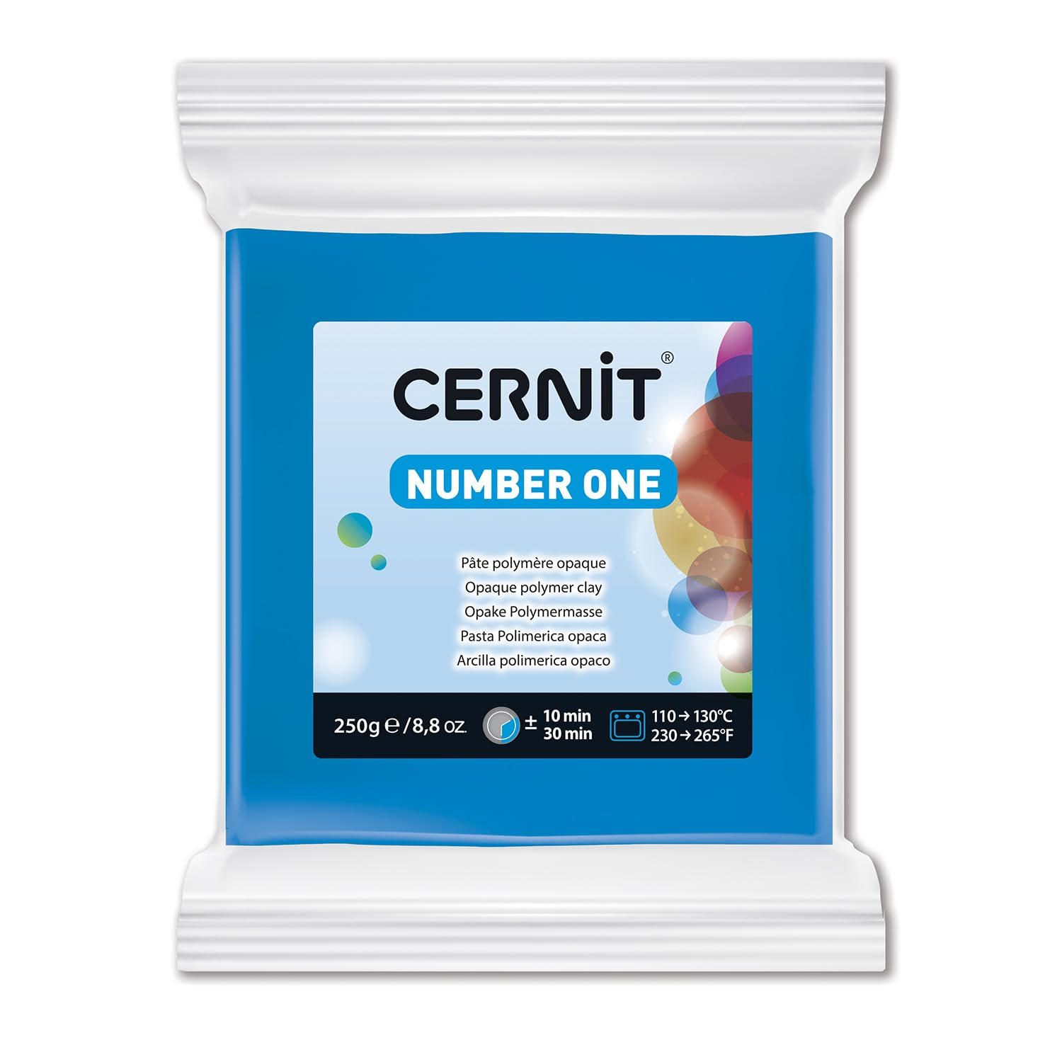 CERNIT CE0900250200C - A Pack of Polymer Clay Block - Number One Range - Modelling and Baking Clay - Blue Colour - 250 g block - Manufactured in Belgium