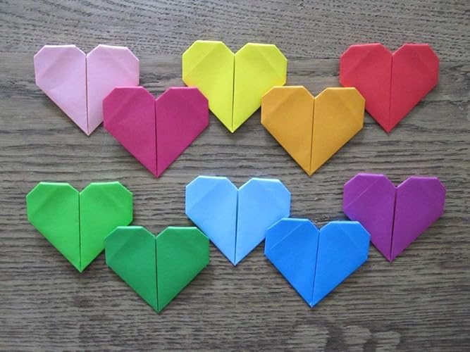 10er Set Origami Herzen In Regenbogenfarben Amazonde Handmade