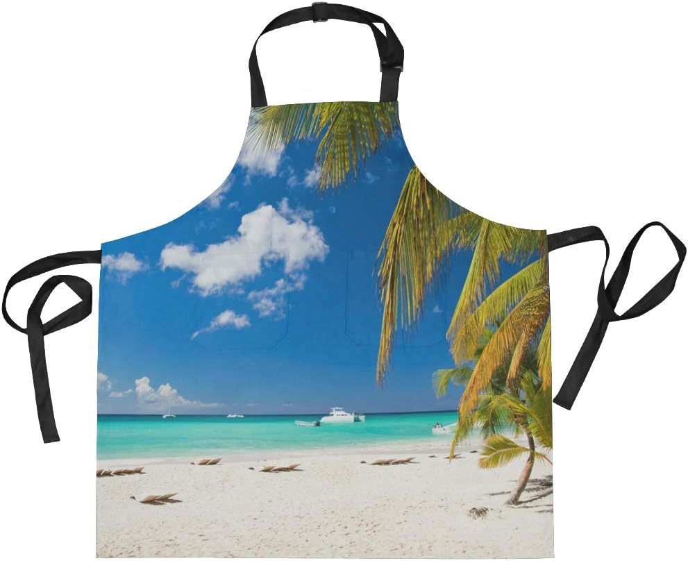MALPLENA Adjustable Apron Blue Sky Green Water with Pocket & Extra-Long Ties Men and Women
