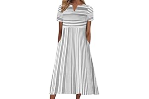 BDPORKAS Women's Floral Printed Summer Dress Short Sleeve Round Neck Pleated Flowy A Line Boho Dress with Pockets