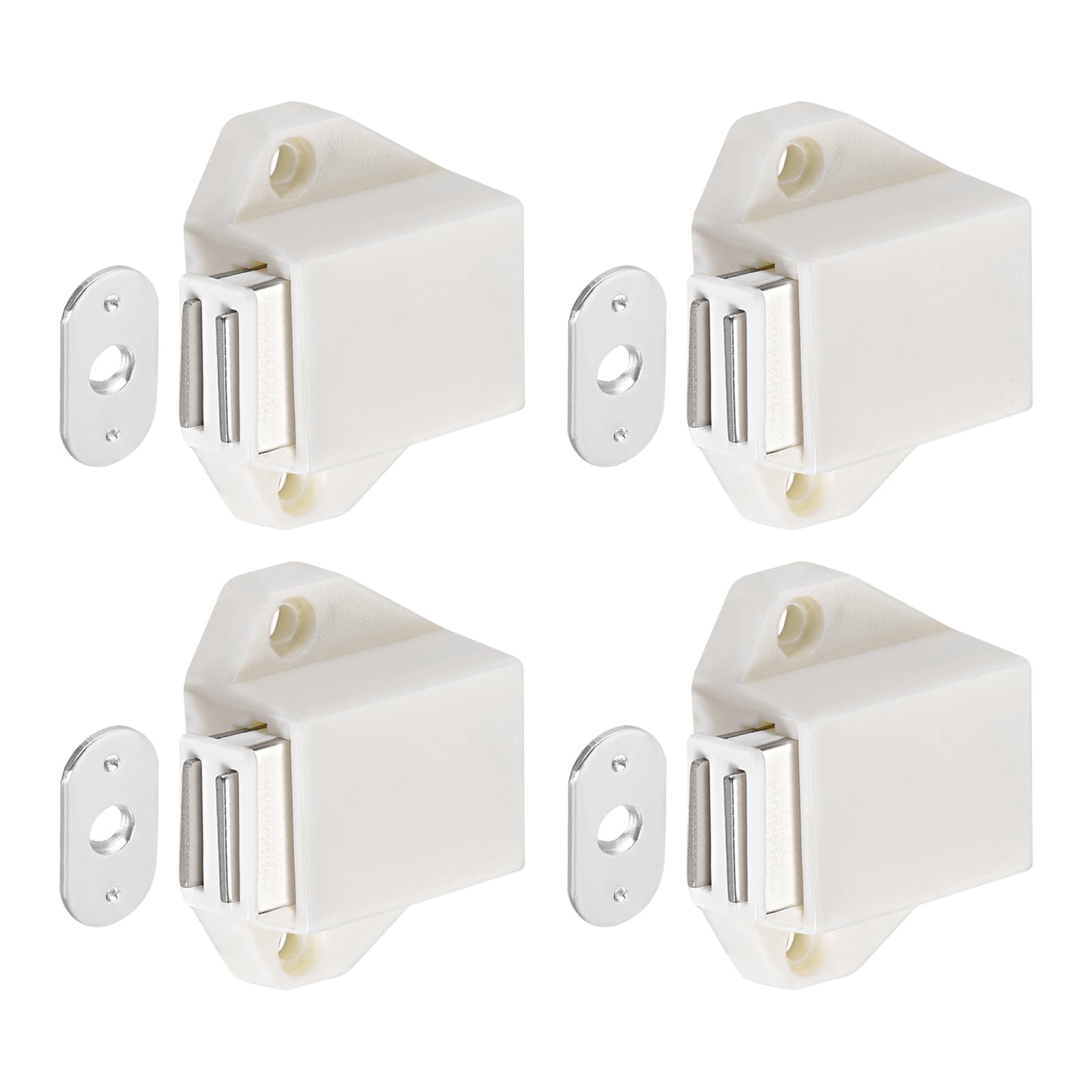 DTGN 37x41mm(LxW) Magnetic Touch Latch - 4 Pack - Good for Kitchen Cupboard Drawer Furniture - Plastic Catch Magnetic Push Open Latch - White