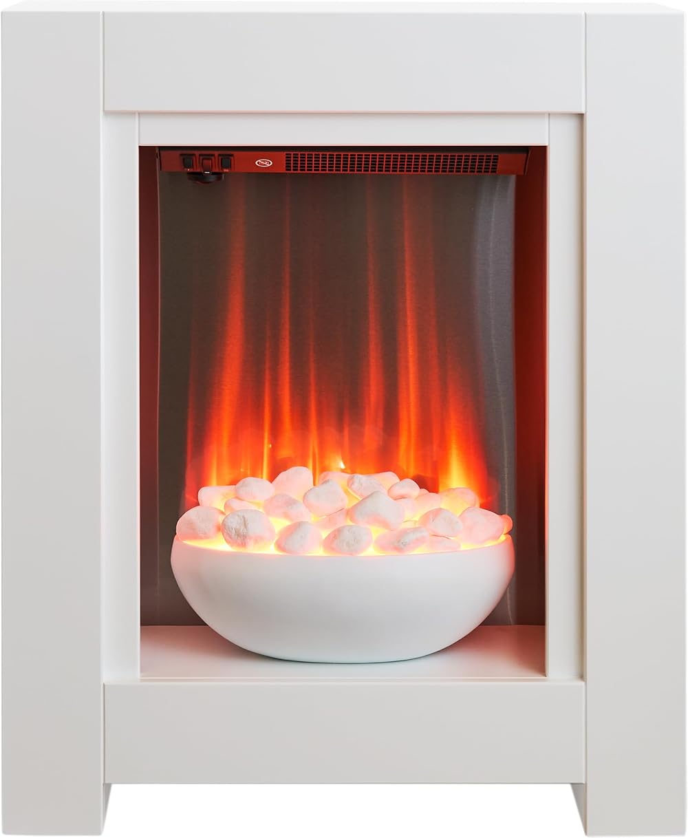 Adam White Electric Fireplace Suite Wood Heater Flame Effect Flat Wall Mount 2kW