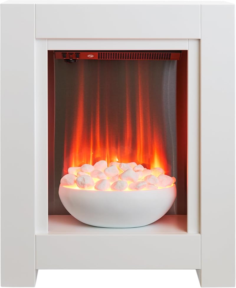 Adam White Electric Fireplace Suite Wood Heater Flame Effect Flat Wall Mount 2kW