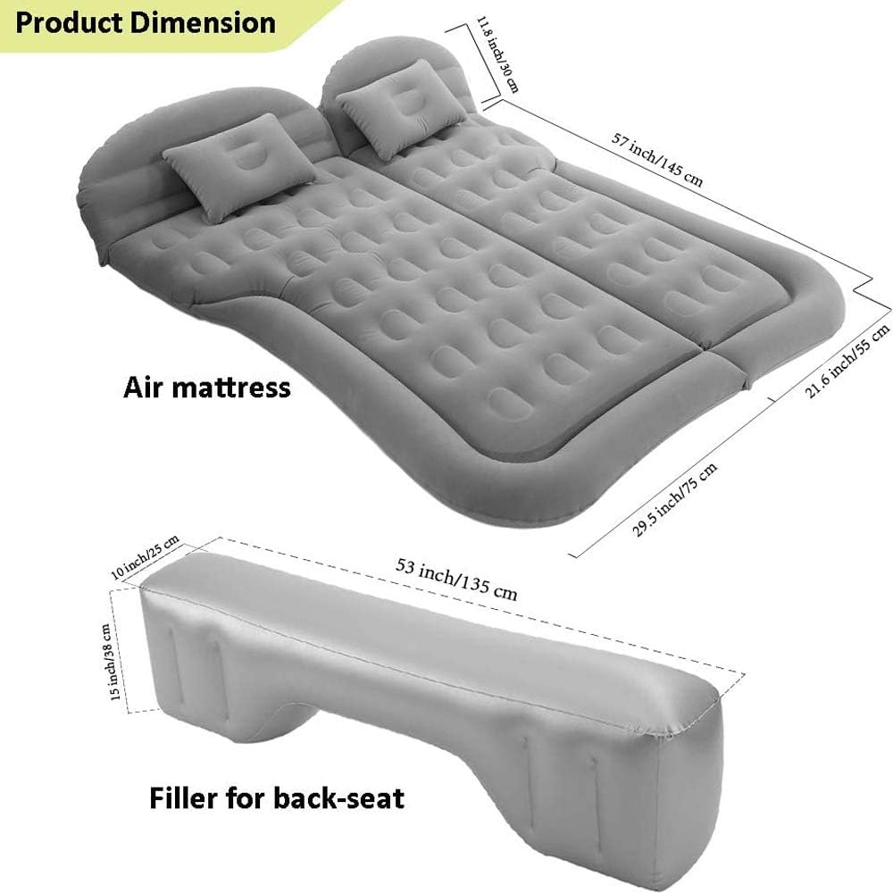 SAYGOGO SUV Air Mattress Camping Bed Cushion Pillow - Inflatable Thickened Car Air Bed with Electric Air Pump Flocking Surface Portable Sleeping Pad for Travel Camping Upgraded Version - Gray: Kitchen & Dining