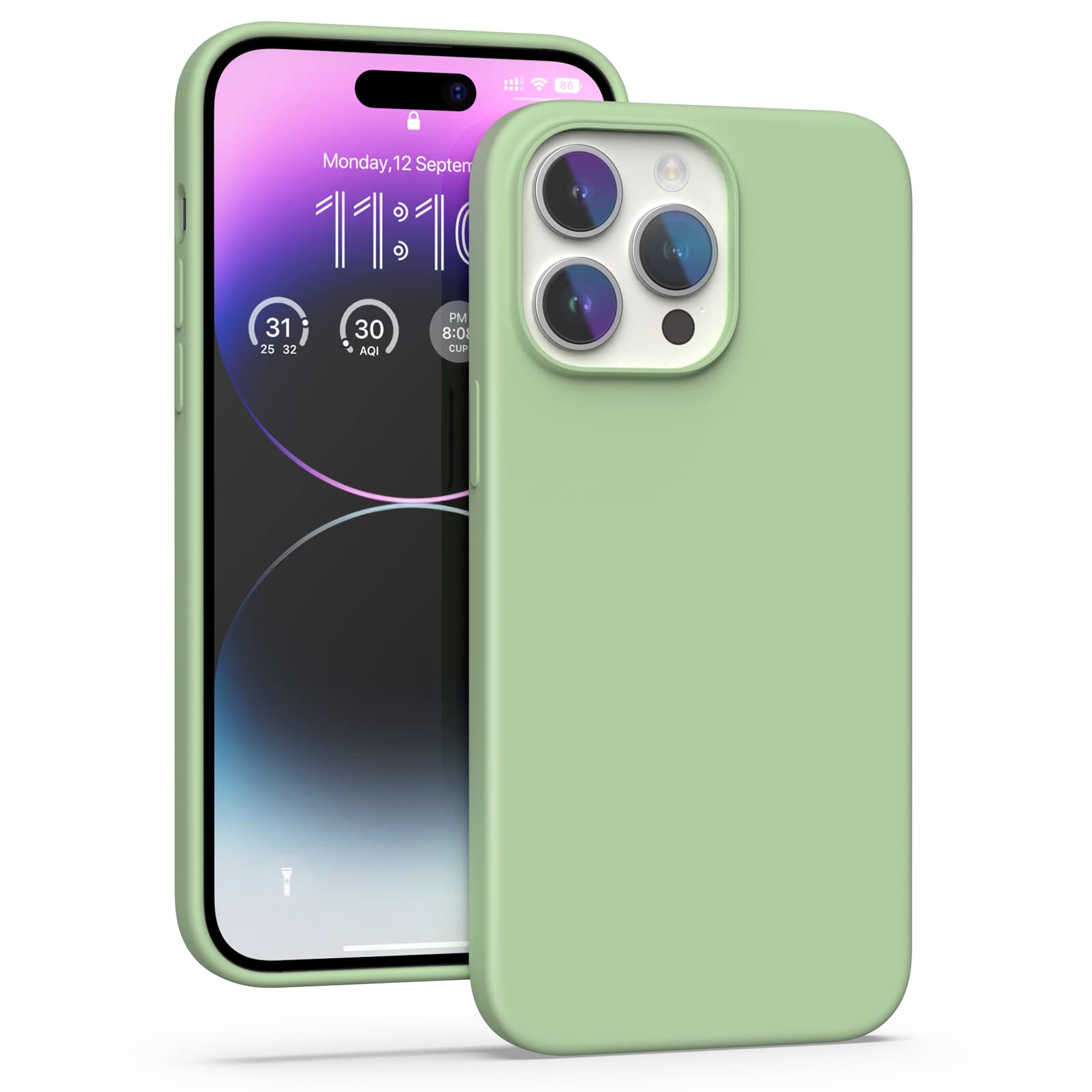 K TOMOTO Compatible with iPhone 14 Pro Max Tough Mobile Phone Case for Women, [Drop Protection] [Anti-Fingerprint] [Anti-Scratch] Shockproof Soft-Touch Silicone, Mint Green