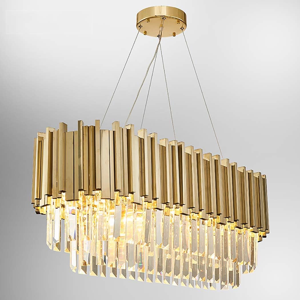 PPQQBB crystalcrystalcrystalcrystalLuxury Pendant Ceiling Light, Gold Rectangle Modern Crystal Chandeliers Lighting Pendant Ceiling Lights Fixture Lamp For Dining Living Room-A-80cm