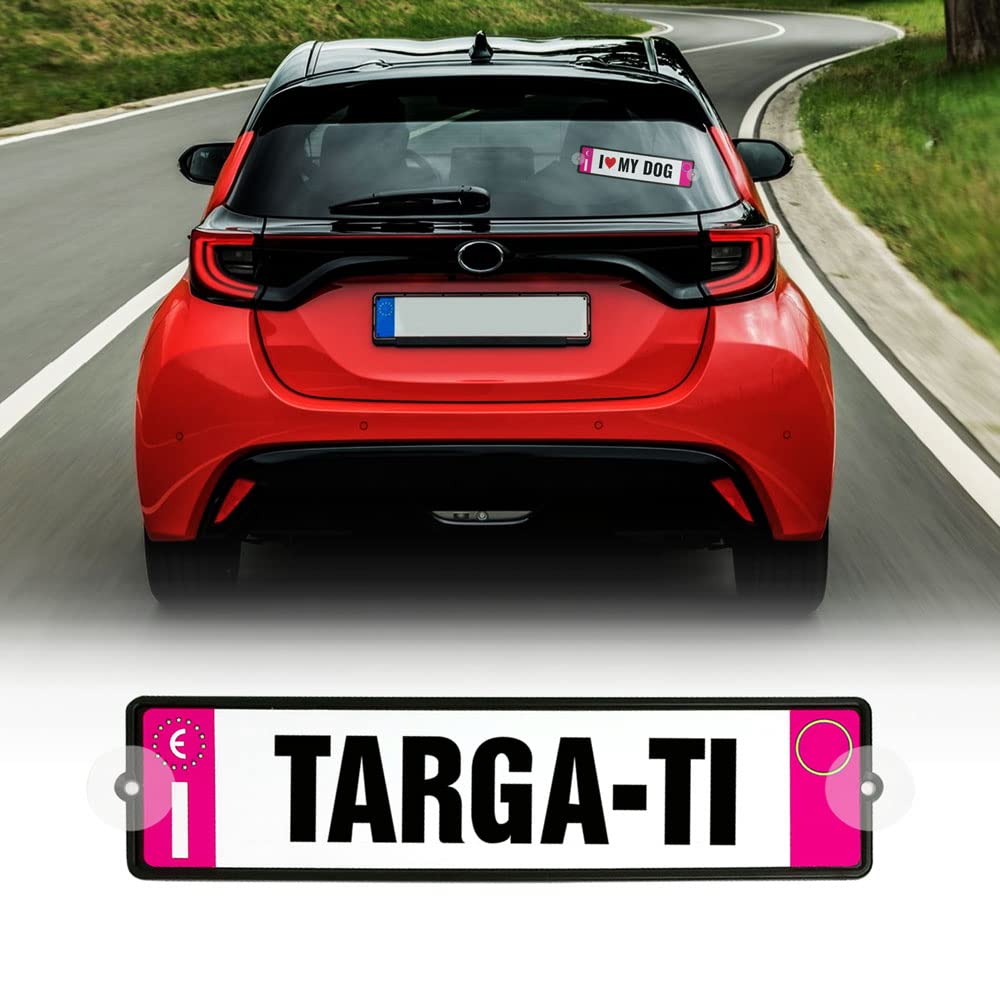 Quattroerre Car Plate Holder Sticker Set with Name, Pink