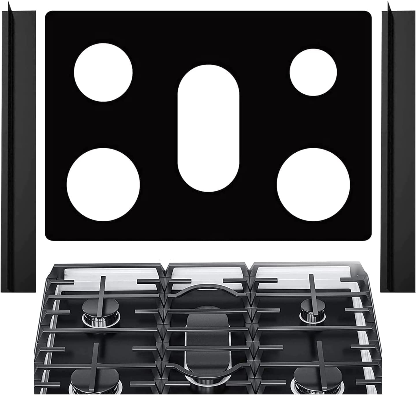 Photo 1 of Stove Cover, Stove Covers Reusable Gas Range Protectors for Samsung Gas Range,0.3mm Reusable Gas Stove Burner Covers with 2PCS Silicone Stove Counter Gap Cover Long & Wide Gap Filler,Black-3pcs…