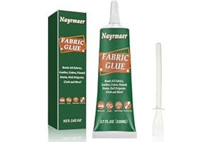 NAYRMAER Fabric Glue, Permanent Clear Washable Clothing Adhesive for All Fabrics, Cotton, Flannel, Denim, Leather, Polyester, Doll Repair, 24 Hours Dry and Waterproof (1, 110g)