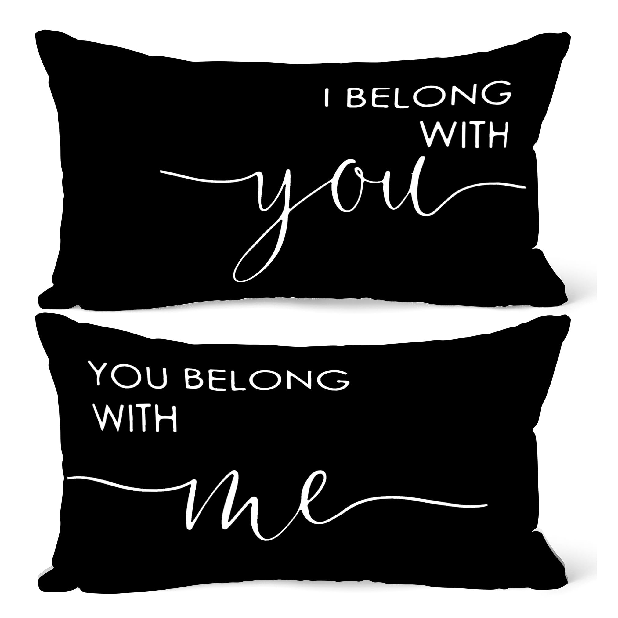 Photo 1 of (RB) I Belong with You, You Belong with Me Flannel Pillow Case, 12 x 20 Inch Set of 2, Gifts for Wedding Anniversary, Engagement Gifts, Gift for Couples, Newlyweds Cushion Cover for Sofa Couch Bed
