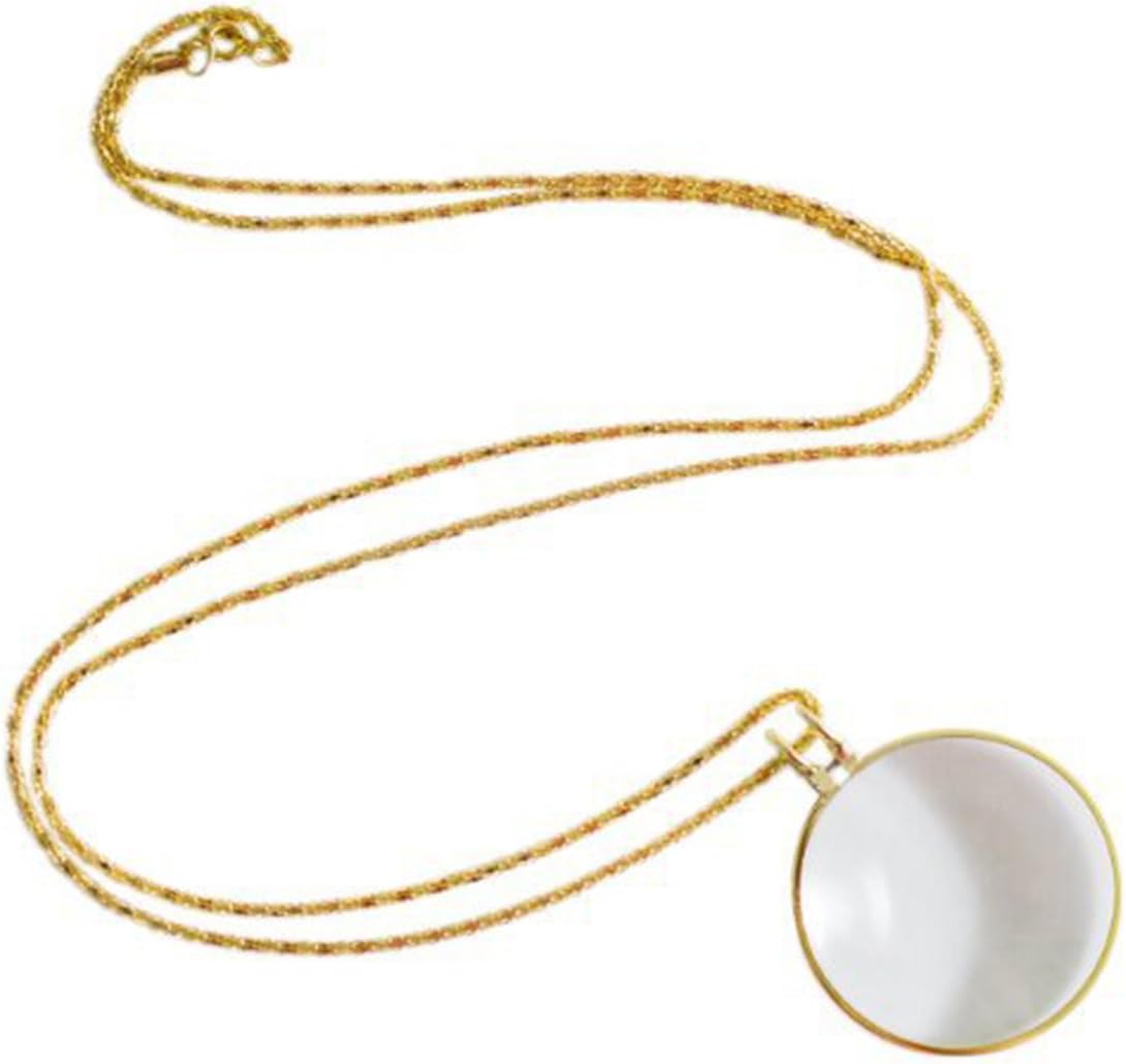 5X Magnifier Pendant Necklace with 1.6 inch Optical Magnifier Lens, 35.8 inch Gold Chain ,Hand Type Magnifying Glass for Reading, Zooming, Jewelry, Daily Accessories (Gold)