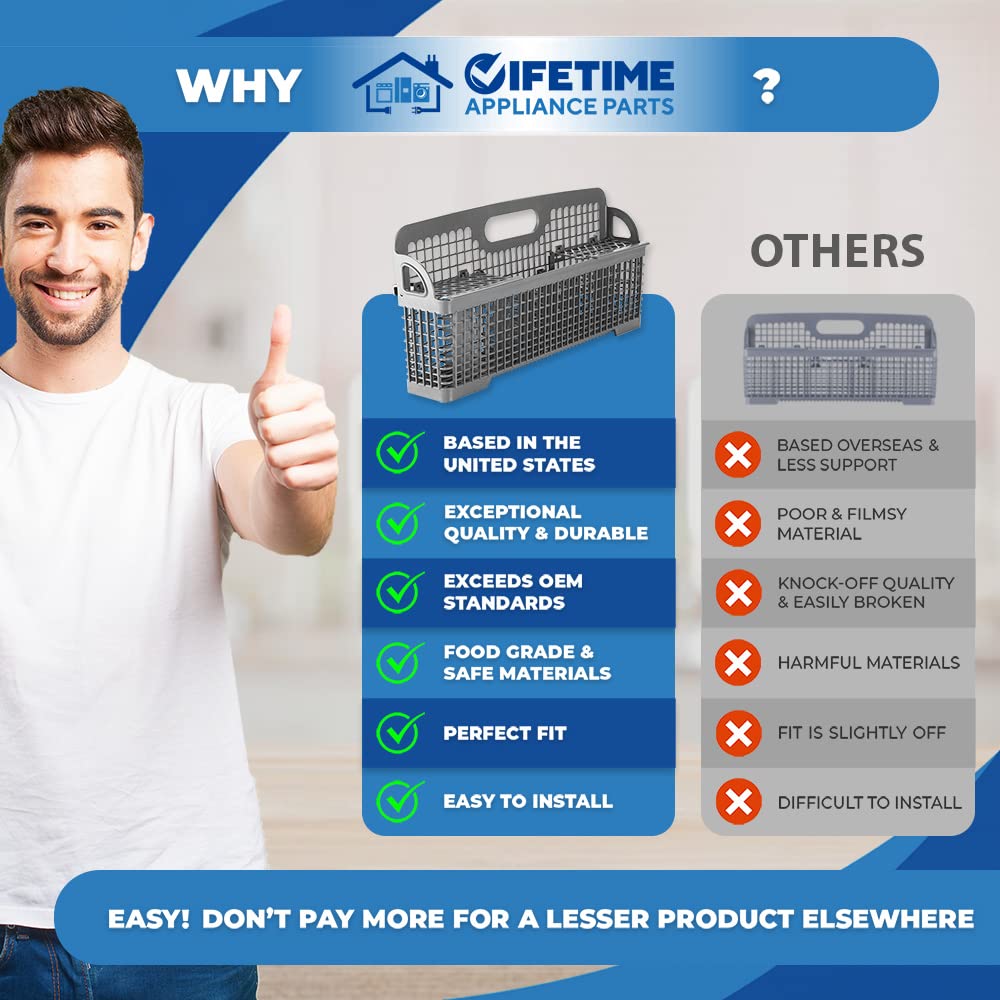 UPGRADED Lifetime Appliance W10190415 Silverware Basket Compatible with Whirlpool, Kenmore Dishwasher - WPW10190415