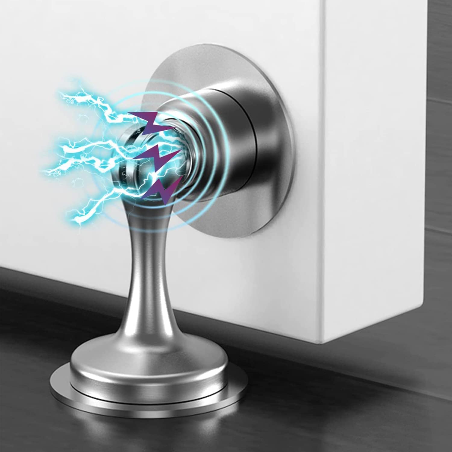 Door Holder Magnet Stick On ZUONAI Stainless Steel Magnetic Door Stoppers, Doors Open Wall Mounted Adhesive Holder, Outside Door Open Metal Heavy Duty External Magnetic Door Catch