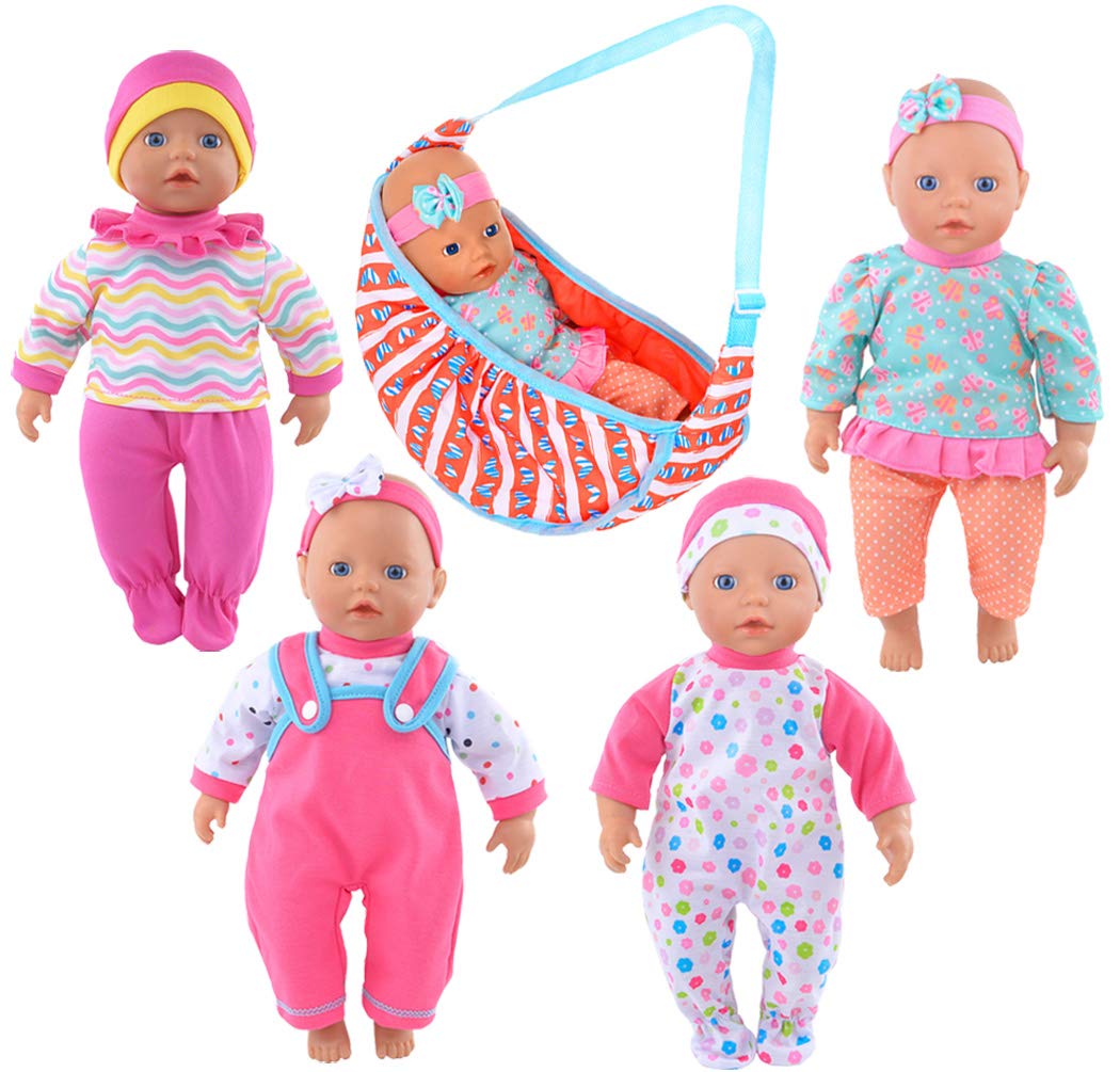 DB 4 Sets Doll Clothes Playtime Outfits+1-Carry Bag for 10"-12"-13" Dolls Like 10-inch Baby Dolls /12-inch Alive Baby Dolls/ New Born Baby Dolls (No Doll)
