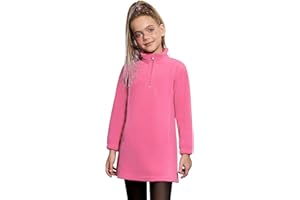 Mirawise Girls Fleece Dress 1/3 Zip Polar Long Sleeve Sweatshirt Stand Collar Fall Winter Pullover Dress with Pockets