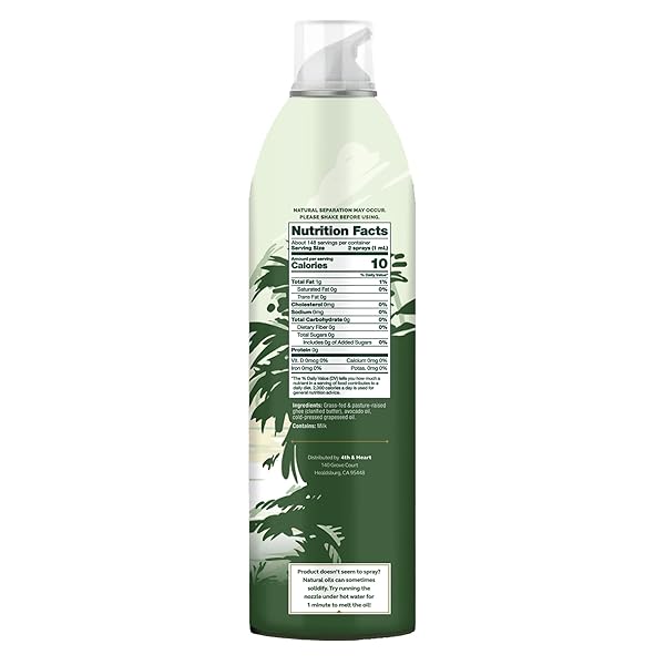 4TH & HEART ORIGINAL GHEE OIL NON-STICK COOKING SPRAY, MADE WITH GRASS-FED, PASTURE-RAISED GHEE, KETO, LACTOSE-FREE, CERTIFIED PALEO BAKING SPRAY (5OZ)