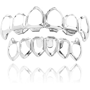 Hollow Tooth Braces, Hip-Hop Gold Tooth Hollow Tooth Braces，Open Face Teeth Grillz Top And Bottom Set