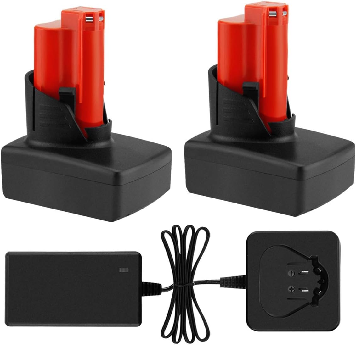 Exmate 2 Pack 12V 5.0Ah Li-ion Replacement Battery with 12V Lithium-Ion Charger for Milwaukee M12 48-11-2401 48-11-2411 48-11-2402 48-11-2440