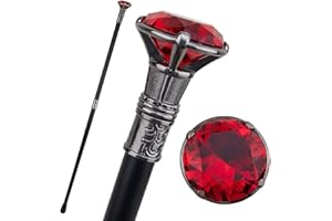 MEILUNMEIHUAN ART Red Diamond Type Silver Walking Cane Fashion Decorative Walking Stick Gentleman Elegant Cosplay Cane Knob Crosier 93cm