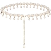 White Pearl Waist Chains with Pendant, Plus Size Pearls Chain Belt for Women, Max 47.5 Inch Adjustable Chunky Body Accessory