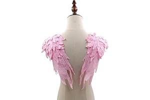 Liveish Angel Wing Applique, Embroidered Wings, Pink Appliques for Dresses,Shoulder Applique 1 Pair(Pink)