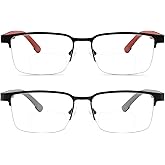 zooxsky 2 Pack Bifocal Metal Reading Glasses for Men,Classic Square Half Frame Near and Far Use Clear Top Bifocals Readers+1.50
