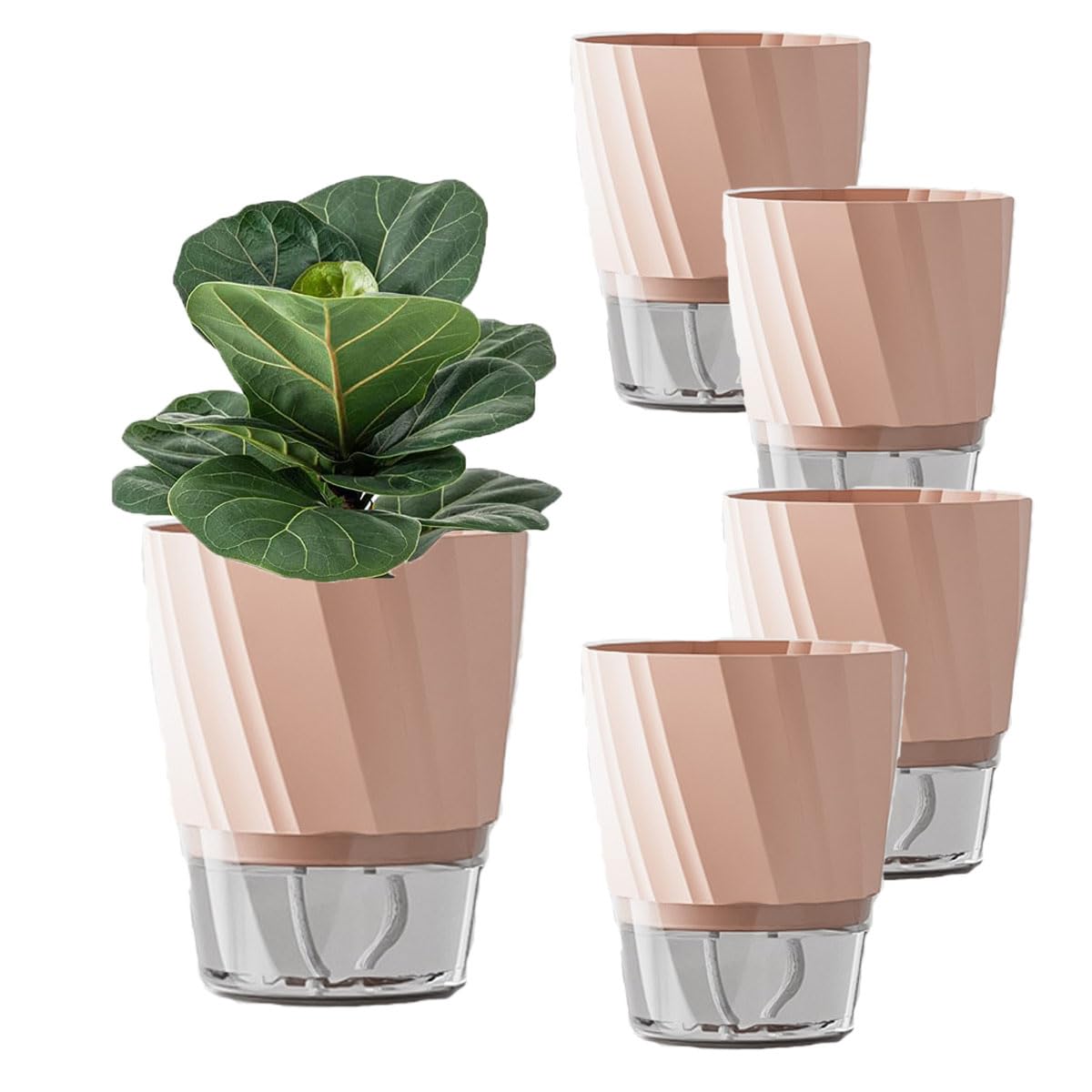 Aeetial 15cm Self Watering Planter Plastic: Small Planter Indoor/Outdoor Flower Plant Pot Table and Window Box 5Pack (Pink)