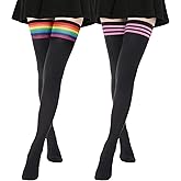 AQOKKA Extra Long Thigh High Socks for Women Striped Over Knee Thigh Socks Long Boot Thigh High Stockings Leg Warmers