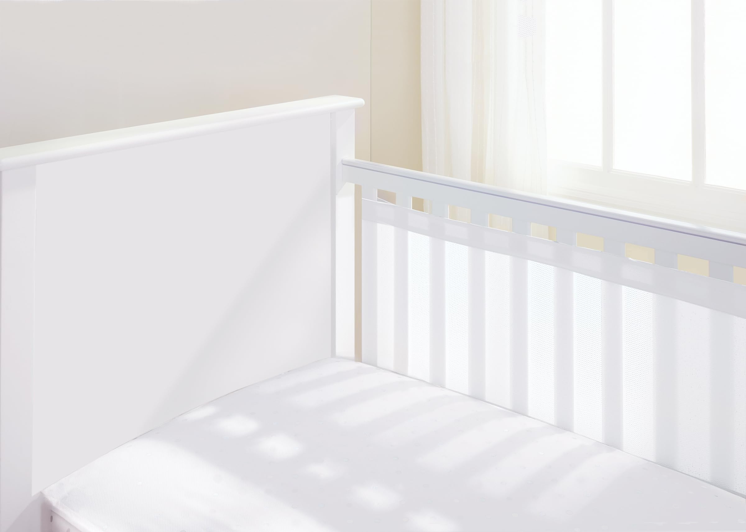 AirflowBaby, Essential 2mm Breathable Mesh Liner For Cots with 120x60cm or 140x70cm Mattress, White, 35cm Tall Style Covers 2 Sides, Non-Padded Single Layer Cot Bumper Alternative, Safety Tested