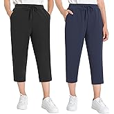 Weintee Women's Cotton Capris with Pockets 2 Pack