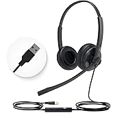 Yealink UH34 USB Headset with Mic,Stereo Wired Headphones with Noise Cancelling Microphone,Teams Certified,Professional Work Headphones for VoIP Phone PC Computer Call Center Office