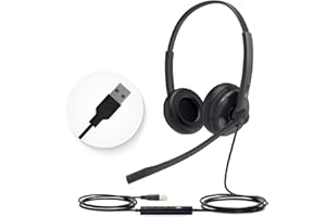 Yealink UH34 USB Headset with Mic,Stereo Wired Headphones with Noise Cancelling Microphone,Teams Certified,Professional Work Headphones for VoIP Phone PC Computer Call Center Office