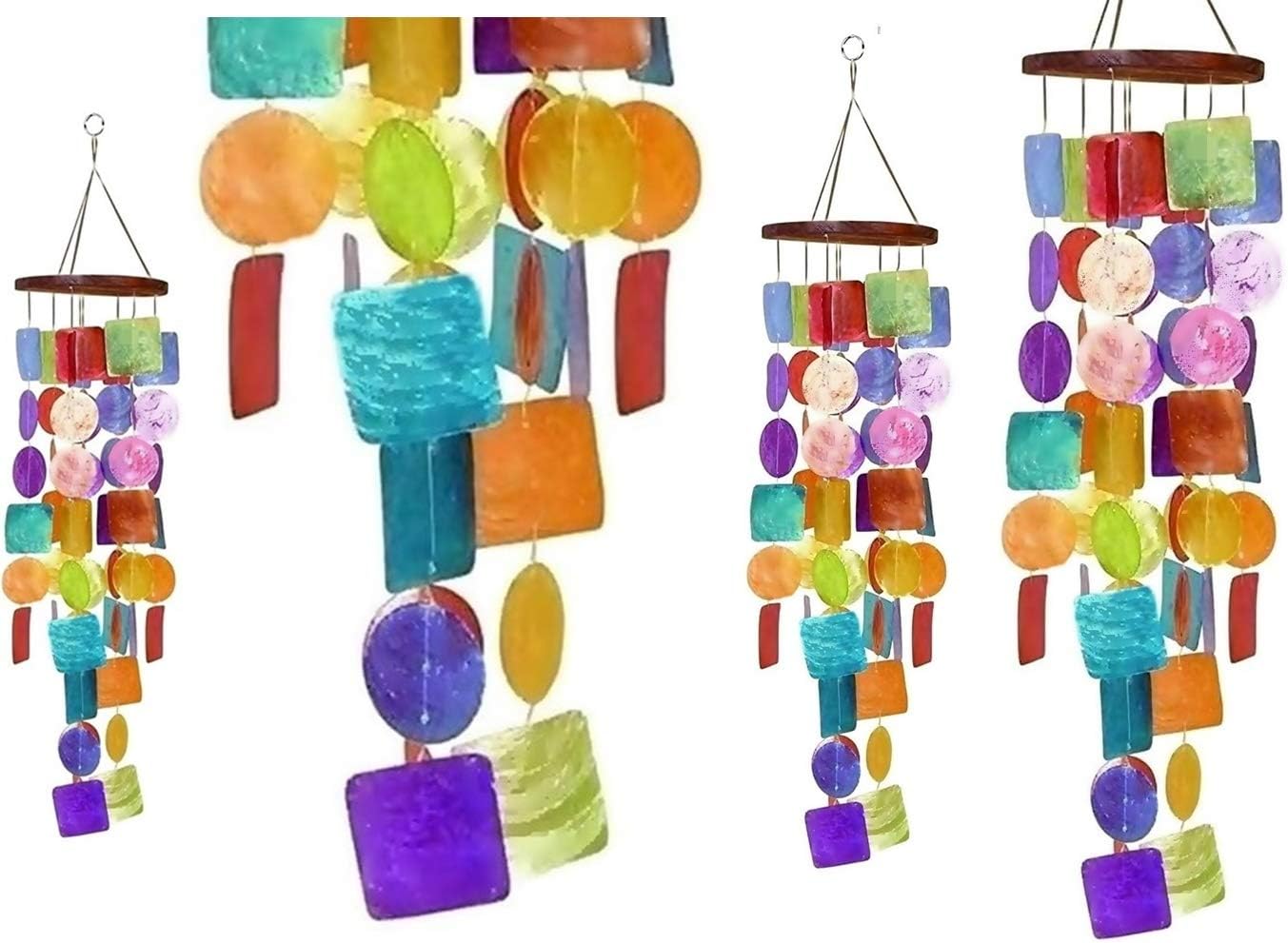 Bellaa 22890 Wind Chimes Outdoor Large Chime Garden Gifts for Mom Memorial Sympathy Windchimes Patio Yard Unique Home Decor Handmade Bamboo Wood Sea Glass Colors Rainbow Capiz 27 inch : Garden & Outdoor