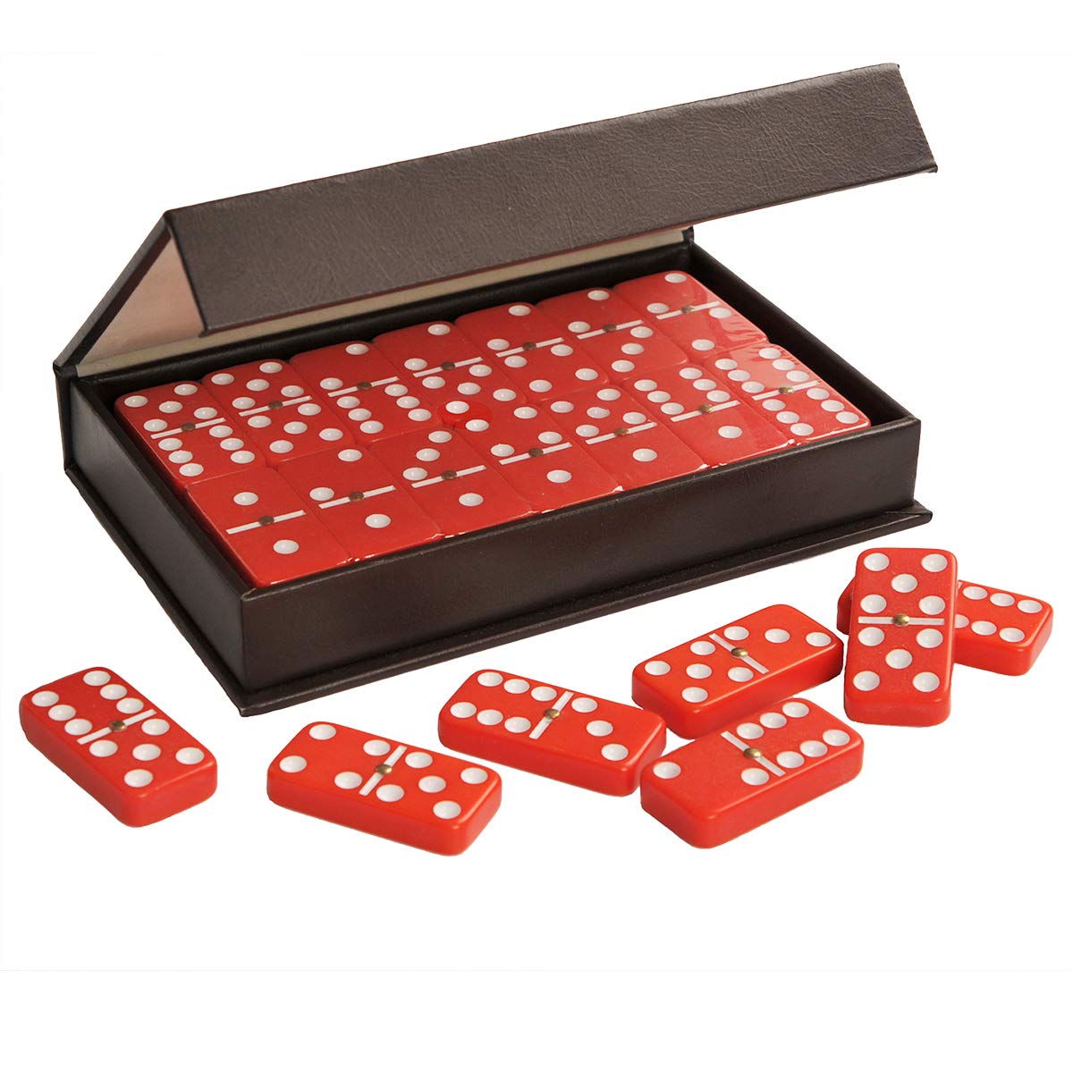 ZOOCEN Dominoes Double 6 Color Dot Set Pack in Leatherette Case
