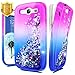 Galaxy S3 Case w/[Screen Protector HD], NageBee Glitter Liquid Quicksand Waterfall Floating Flowing Sparkle Shiny Bling Diamond Girls Cute Case for Galaxy S3 (S III I9300 GS3) -Purple/Blue