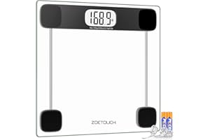 Digital Bathroom Scale by ZOETOUCH - 400lb Capacity Accurate Body Weight Weighing Scale with Professional Grade, Step-On Technology, Tempered Glass, LCD Display, Measuring Tape Included