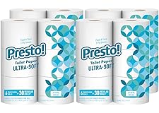 Amazon Brand - Presto! Mega Roll Toilet Paper, Ultra-Soft, 6 Count (Pack of 4), 24 Family Mega Rolls = 120 regular rolls