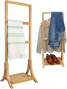 DuneDesign Toallero de Bambú Sostenible - 40x30x102 Ropero de Madera Toallero de Baño en Pie Libre
